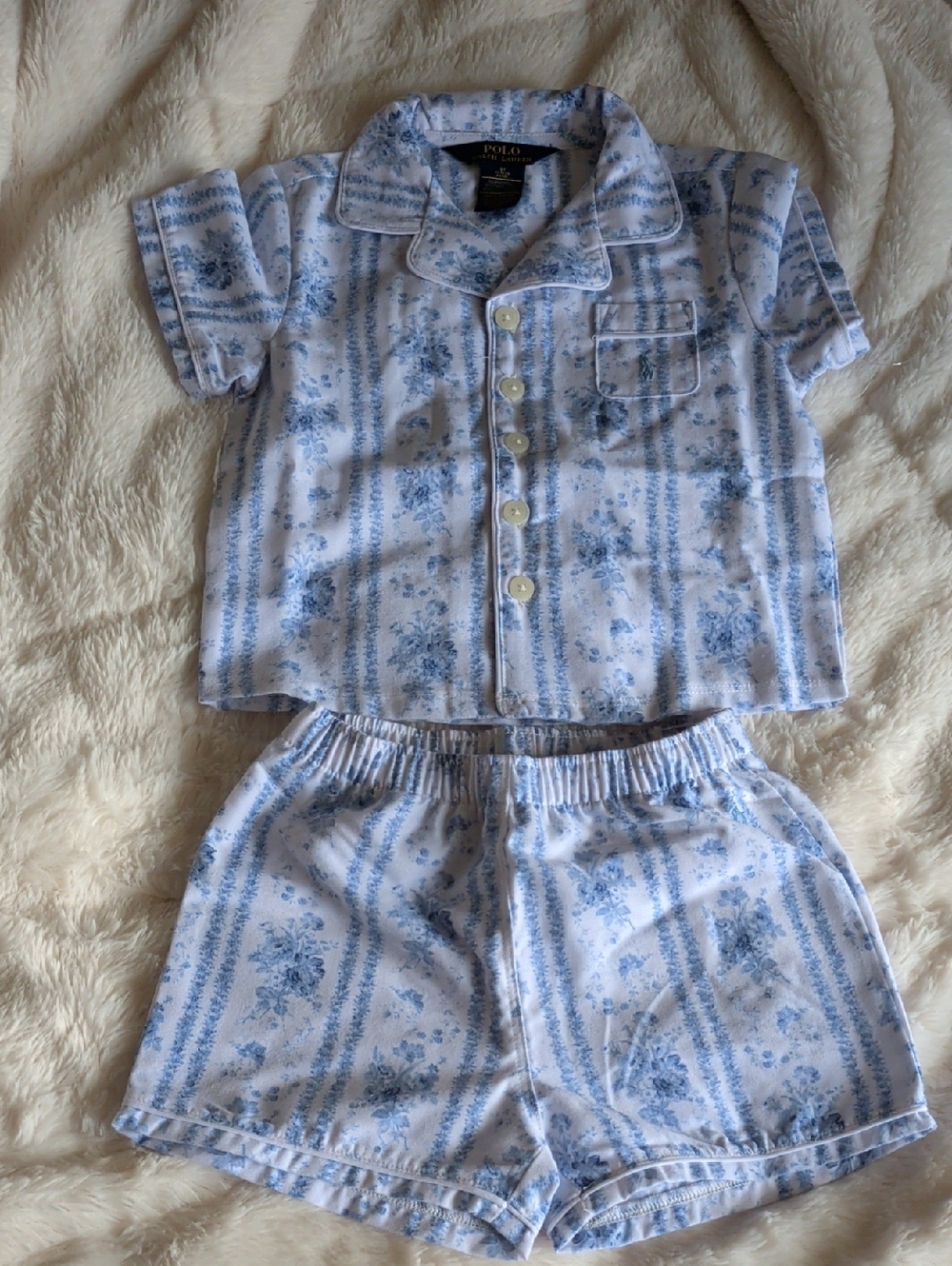 Polo by Ralph Lauren Blue and White Floral Stripe Girls' Pajama Set